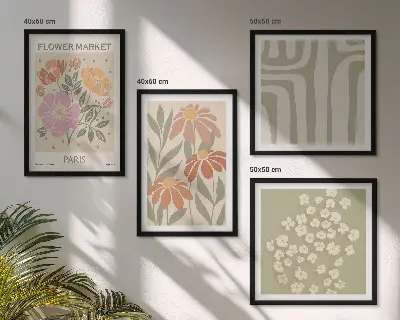 Multi-piece wall decor set with botanical motifs in a minimalist Parisian style
