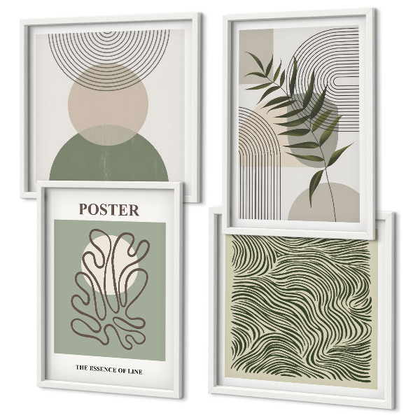 Set of 4 wall art pieces Geometric botanical patterns
