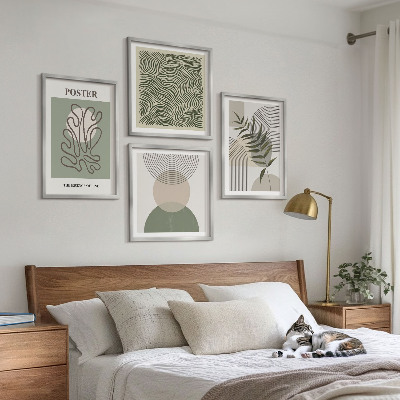 Set of 4 wall art pieces Geometric botanical patterns