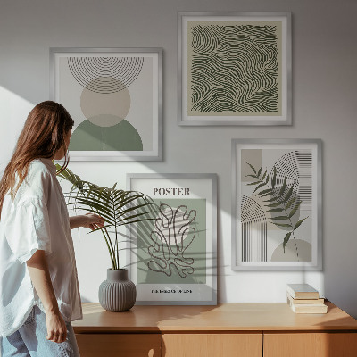 Set of 4 wall art pieces Geometric botanical patterns
