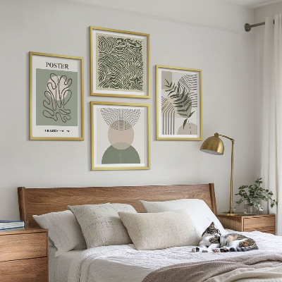 Set of 4 wall art pieces Geometric botanical patterns