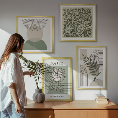 Set of 4 wall art pieces Geometric botanical patterns