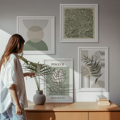 Set of 4 wall art pieces Geometric botanical patterns