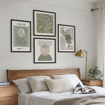 Set of 4 wall art pieces Geometric botanical patterns