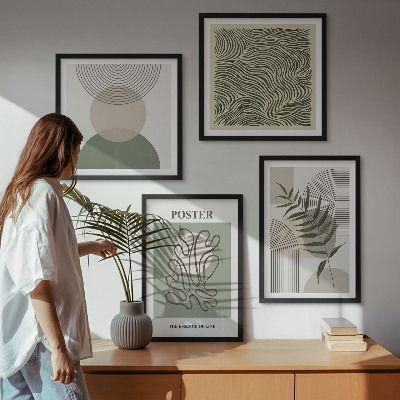 Set of 4 wall art pieces Geometric botanical patterns
