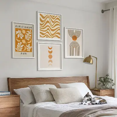 Multi-piece wall decor set with geometric plant patterns