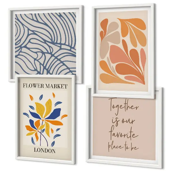 Modern abstract flowers wall art set of 4 pieces