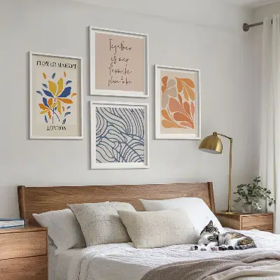 Modern abstract flowers wall art set of 4 pieces