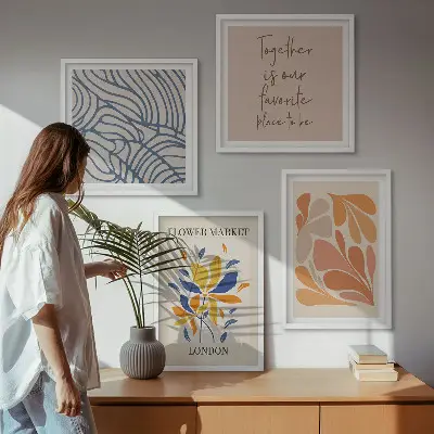 Modern abstract flowers wall art set of 4 pieces