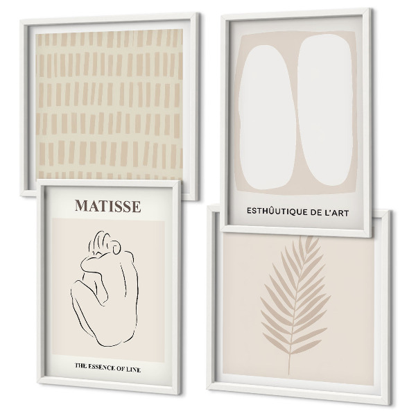 Wall art set Lines shapes beige white