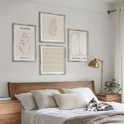 Wall art set Lines shapes beige white