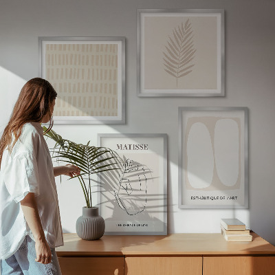 Wall art set Lines shapes beige white