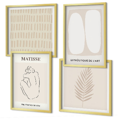 Wall art set Lines shapes beige white