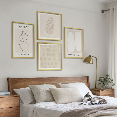 Wall art set Lines shapes beige white