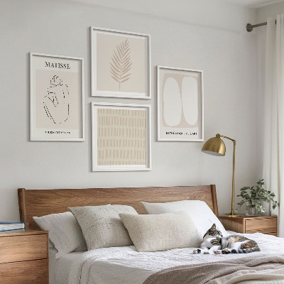 Wall art set Lines shapes beige white