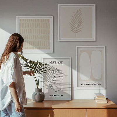 Wall art set Lines shapes beige white