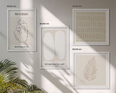 Wall art set Lines shapes beige white