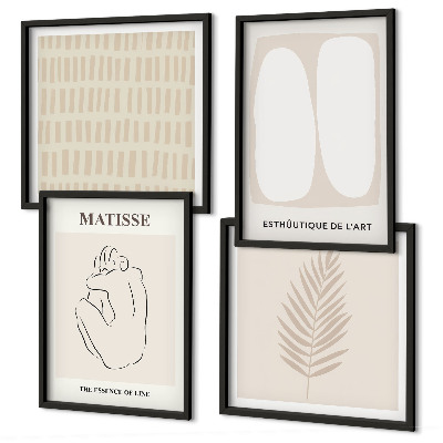 Wall art set Lines shapes beige white