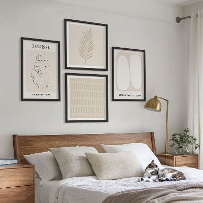 Wall art set Lines shapes beige white