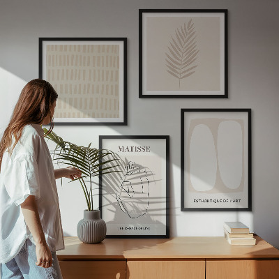 Wall art set Lines shapes beige white