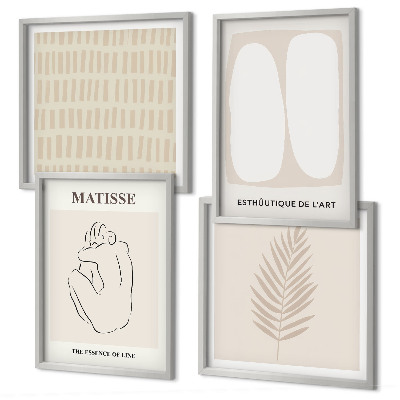 Wall art set Lines shapes beige white