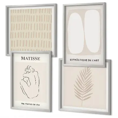 Wall art set with beige and white lines and shapes