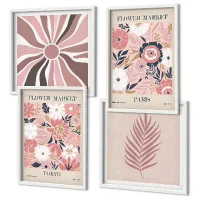 Floral Pattern Leaves Geometry Wall Art set of 4 pieces