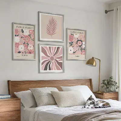 Floral Pattern Leaves Geometry Wall Art set of 4 pieces