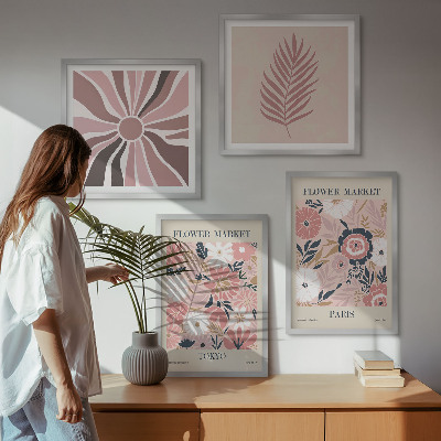 Set of 4 wall art pieces Floral patterns leaves geometry