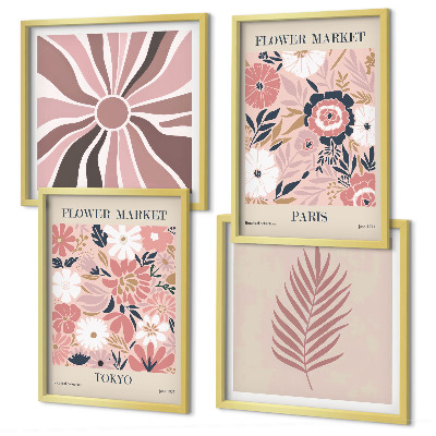 Set of 4 wall art pieces Floral patterns leaves geometry