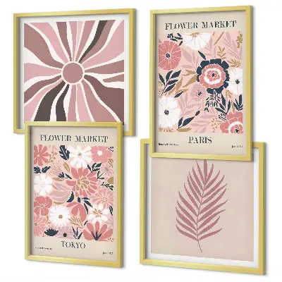 Floral Pattern Leaves Geometry Wall Art set of 4 pieces