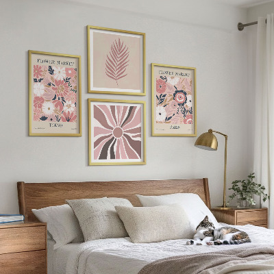 Set of 4 wall art pieces Floral patterns leaves geometry