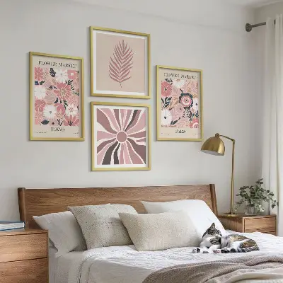 Floral Pattern Leaves Geometry Wall Art set of 4 pieces