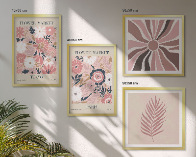 Set of 4 wall art pieces Floral patterns leaves geometry
