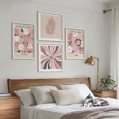 Floral Pattern Leaves Geometry Wall Art set of 4 pieces