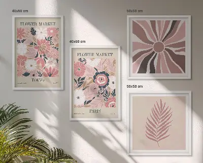 Floral Pattern Leaves Geometry Wall Art set of 4 pieces