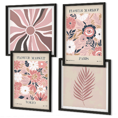 Set of 4 wall art pieces Floral patterns leaves geometry