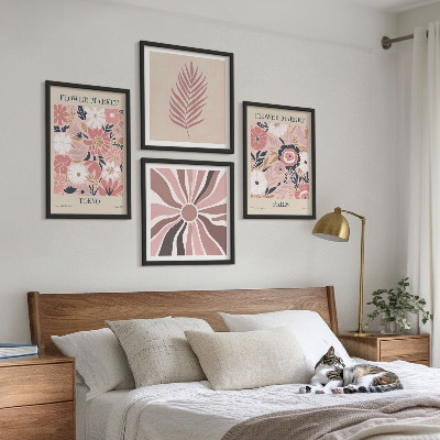 Set of 4 wall art pieces Floral patterns leaves geometry