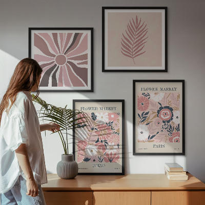 Set of 4 wall art pieces Floral patterns leaves geometry