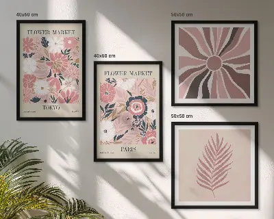 Floral Pattern Leaves Geometry Wall Art set of 4 pieces
