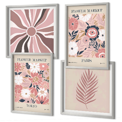 Set of 4 wall art pieces Floral patterns leaves geometry
