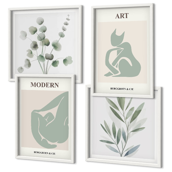Wall art set Plant motifs, delicate green