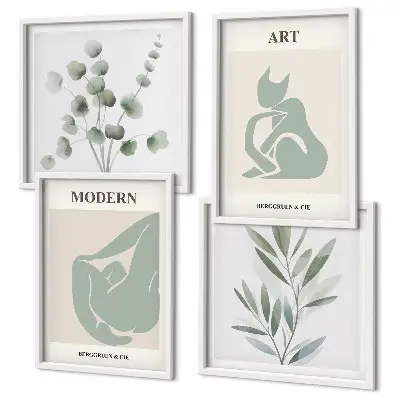 Wall art set plant motifs in delicate green