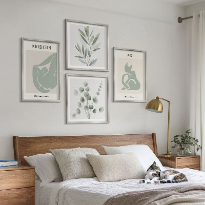 Wall art set Plant motifs, delicate green