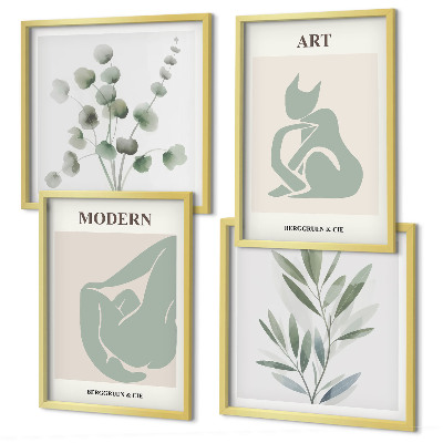Wall art set Plant motifs, delicate green