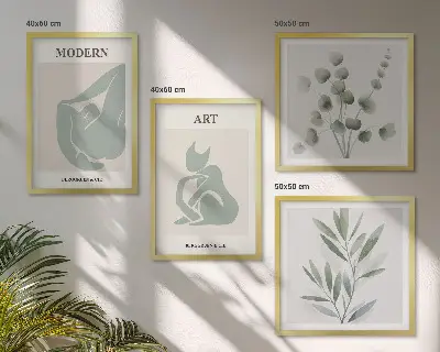 Wall art set plant motifs in delicate green