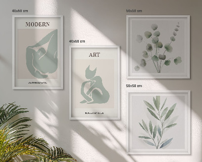 Wall art set Plant motifs, delicate green