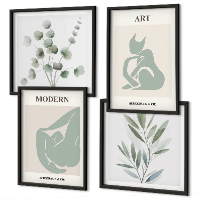 Wall art set Plant motifs, delicate green