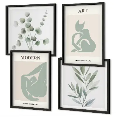 Wall art set plant motifs in delicate green