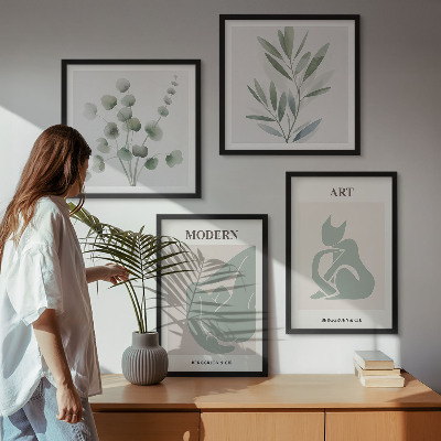 Wall art set Plant motifs, delicate green